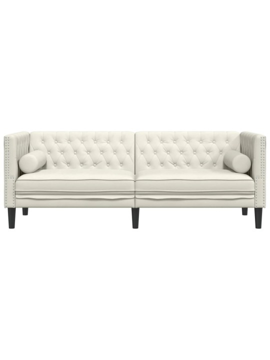 Chesterfield dīvāns ar balstiem, trīsvietīgs, krēmkrāsas samts