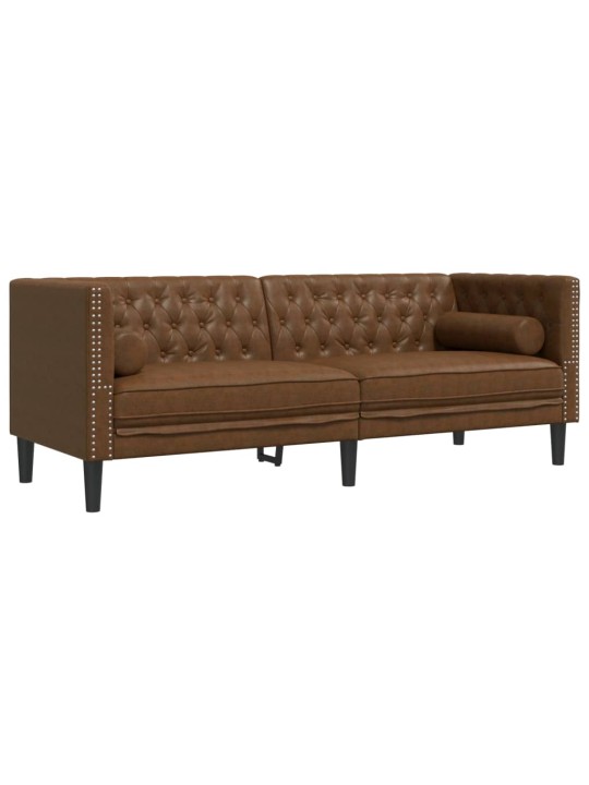 Chesterfield dīvāns ar balstiem, trīsvietīgs, brūns