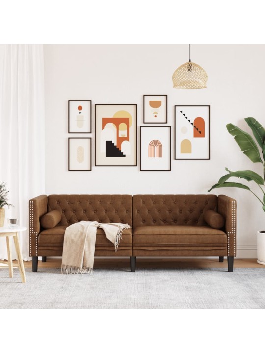 Chesterfield dīvāns ar balstiem, trīsvietīgs, brūns