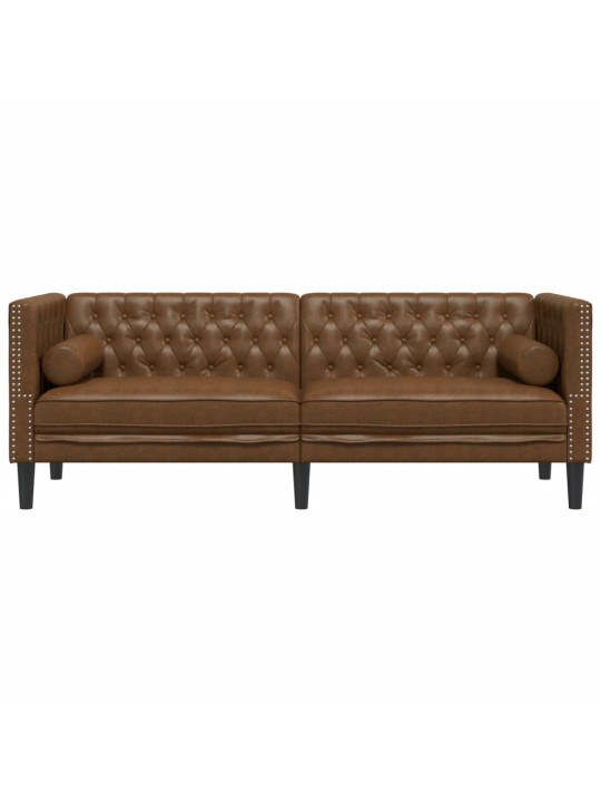 Chesterfield dīvāns ar balstiem, trīsvietīgs, brūns