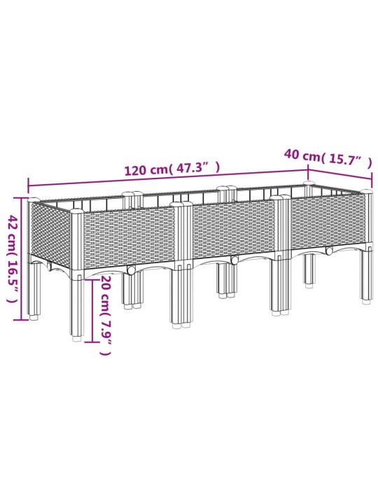 Dārza puķu kaste ar kājām, zili pelēka, 120x40x42 cm, pp
