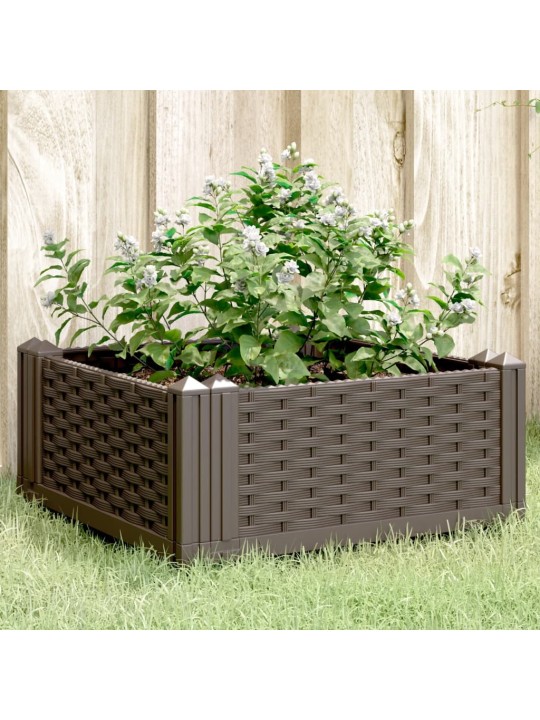 Dārza puķu kaste ar mietiņiem, brūna, 42,5x42,5x28,5 cm, pp