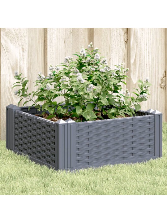 Dārza puķu kaste ar mietiņiem, zili pelēka, 42,5x42,5x28,5 cm, pp