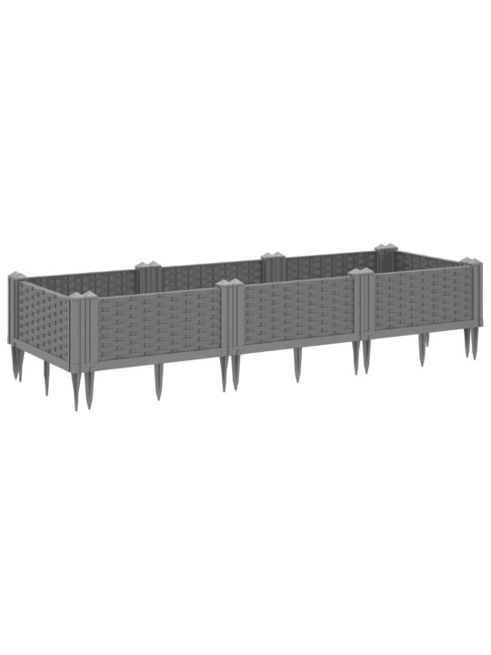 Dārza puķu kaste ar mietiņiem gaiši pelēka 125x40x28,5 cm pp