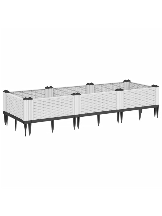 Dārza puķu kaste ar mietiņiem, balta, 125x40x28,5 cm, pp