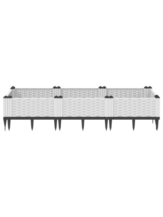 Dārza puķu kaste ar mietiņiem, balta, 125x40x28,5 cm, pp