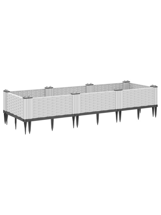 Dārza puķu kaste ar mietiņiem, balta, 125x40x28,5 cm, pp