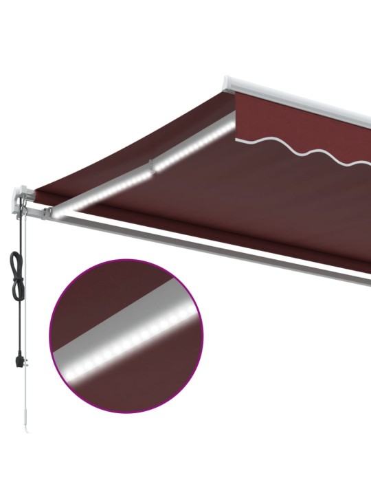 Izvelkama markīze ar led, automātiska, 450x300 cm, vīnsarkana