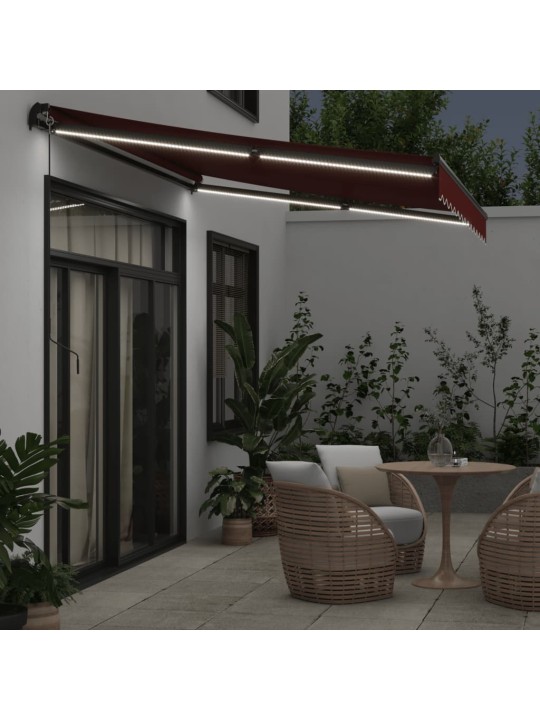 Izvelkama markīze ar led, manuāla, 350x250 cm, vīnsarkana