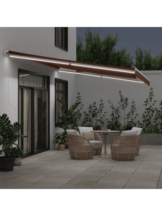 Izvelkama markīze ar led, manuāla, 500x300 cm, brūns