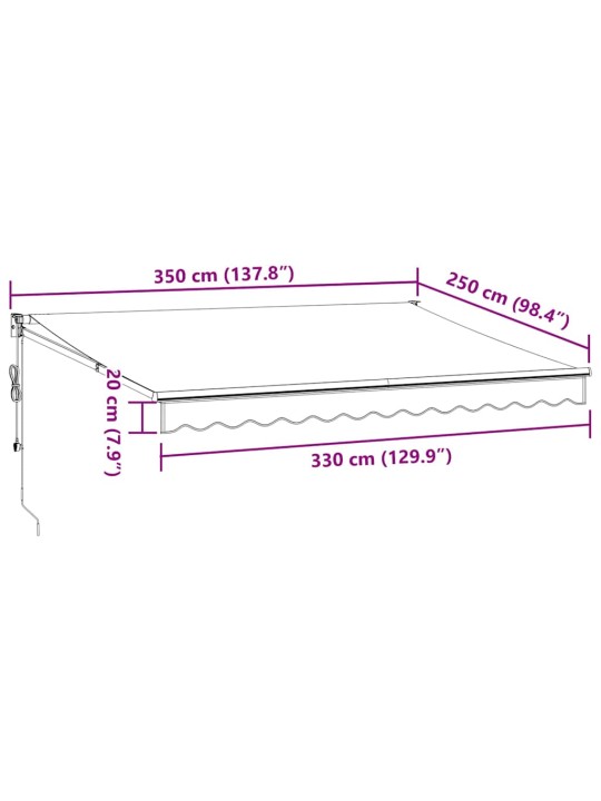 Izvelkama markīze ar led, manuāla, 350x250 cm, brūna