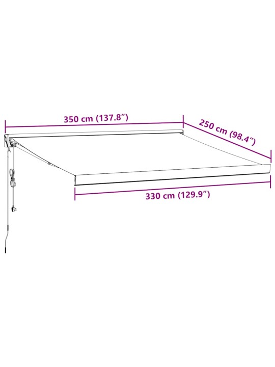 Izvelkama markīze ar led, manuāla, 350x250 cm, brūna