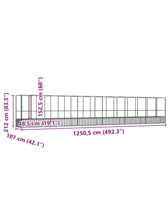 Putnu māja, sudraba krāsa, 1250,5x107x212 cm, tērauds