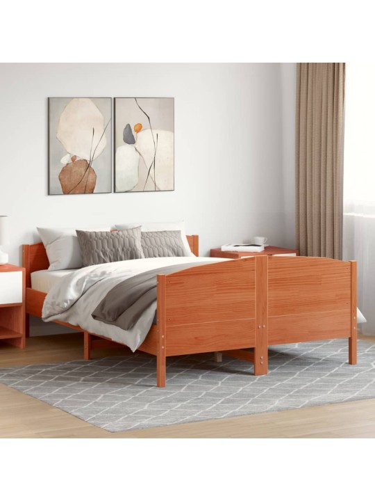 Gulta bez matrača, vaska brūnas, 140x200 cm, priedes masīvkoks