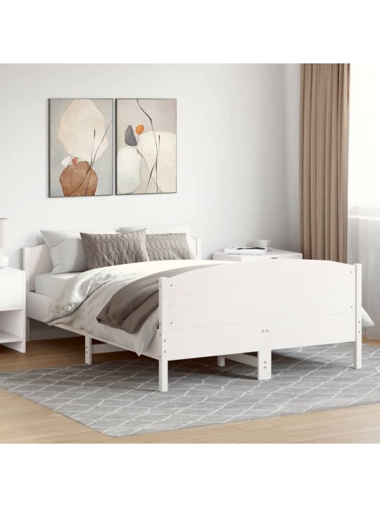 Gulta bez matrača, balts, 135x190 cm, priedes masīvkoks