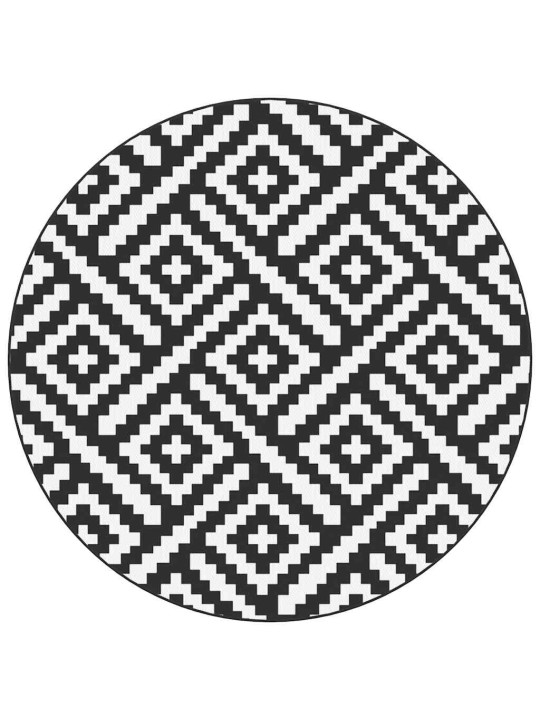 Āra paklājs, ø120 cm, arakil balts un melns pp