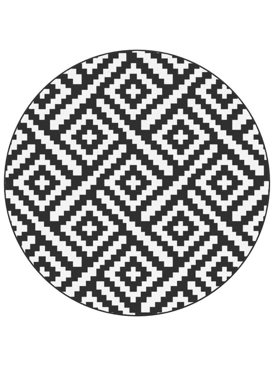Āra paklājs, ø200 cm, arakil balts un melns pp