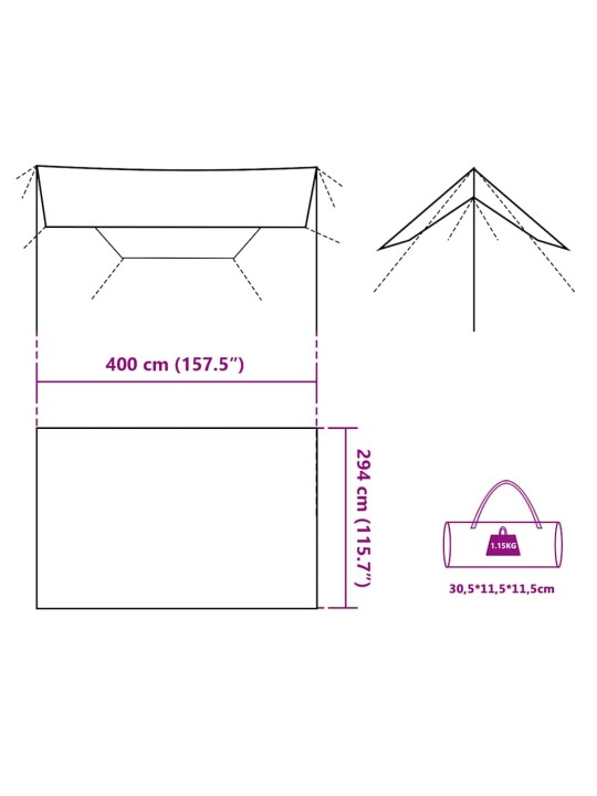 Kempinga tents, pelēka, oranža, 400x294 cm, ūdensizturīga