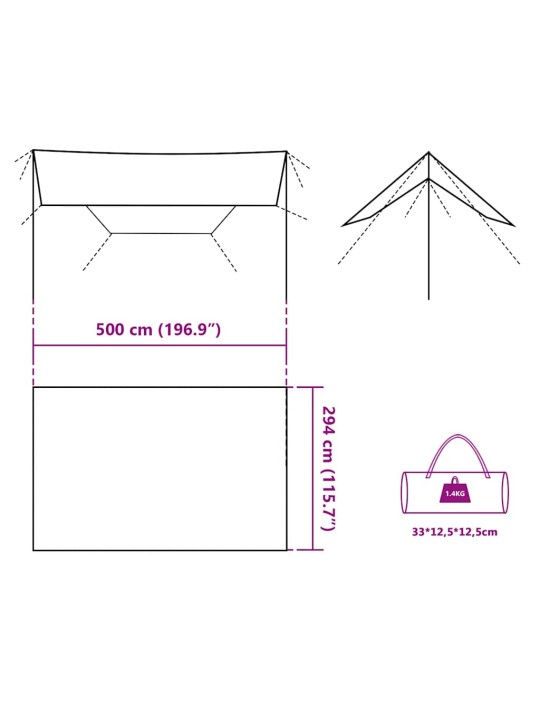 Kempinga tents, pelēka, oranža, 500x294 cm, ūdensizturīga