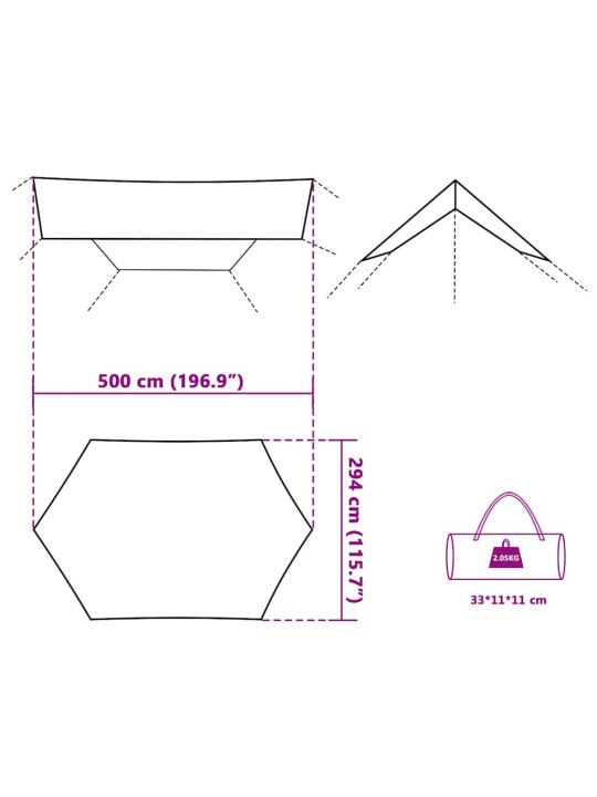 Kempinga tents, zila, 500x294 cm, ūdensizturīga
