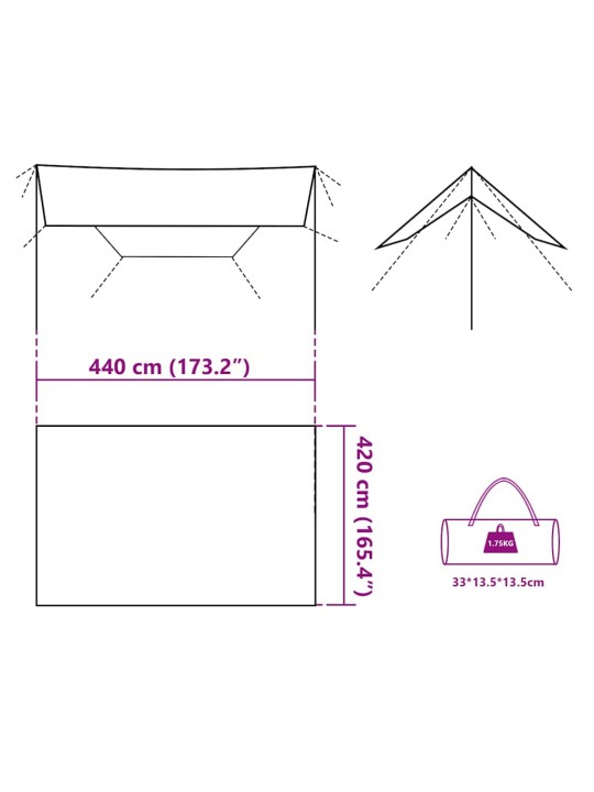 Kempinga tents, pelēka, oranža, 420x440 cm, ūdensizturīga