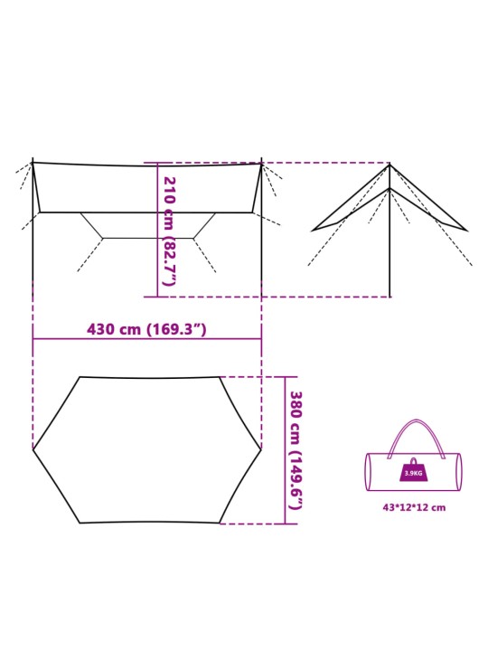 Kempinga tents, zila, 430x380x210 cm, ūdensizturīga