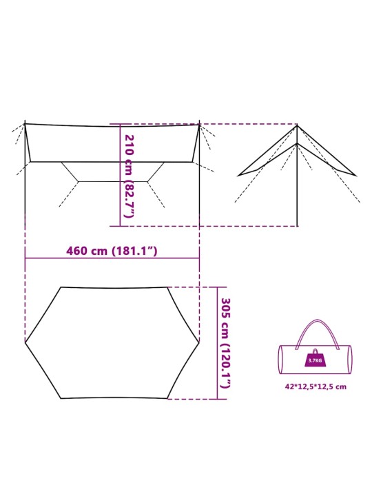 Kempinga tents, zila, 460x305x210 cm, ūdensizturīga