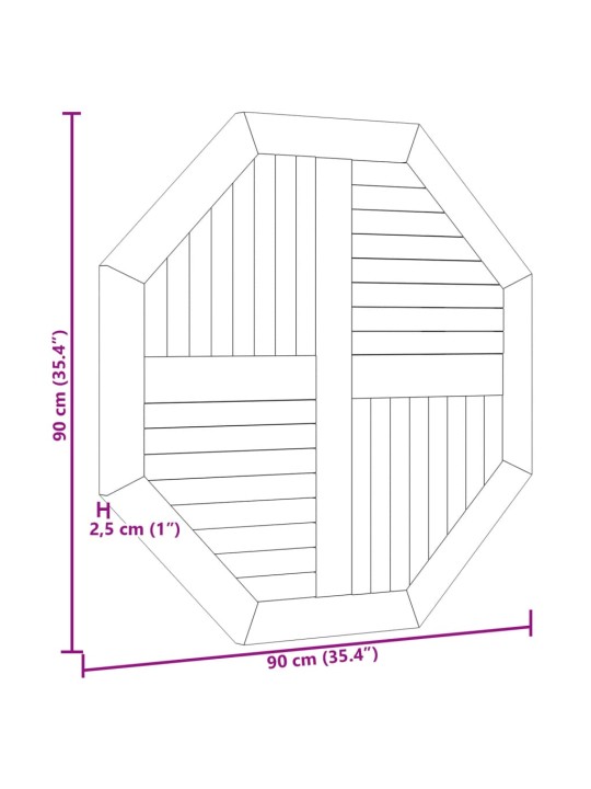 Galda virsma, 90x90x2,5 cm, masīvs tīkkoks, astoņstūra forma