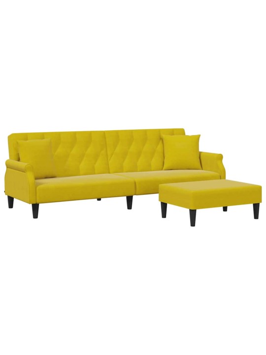 2-vietīgs dīvāngulta ar spilveniem un kāju krēslu yellow velvet