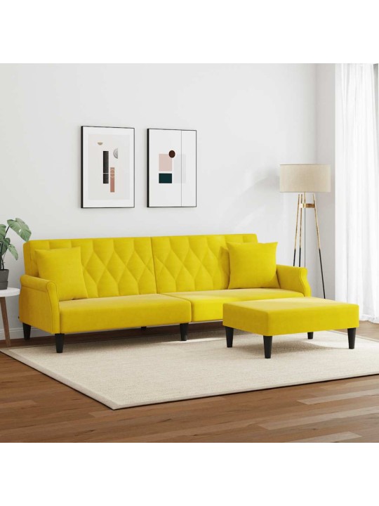 2-vietīgs dīvāngulta ar spilveniem un kāju krēslu yellow velvet