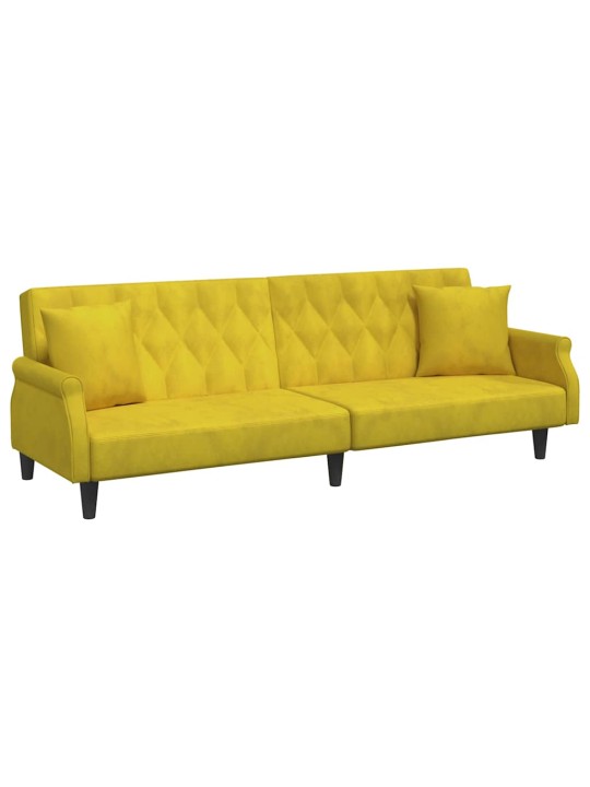2-vietīgs dīvāngulta ar spilveniem un kāju krēslu yellow velvet