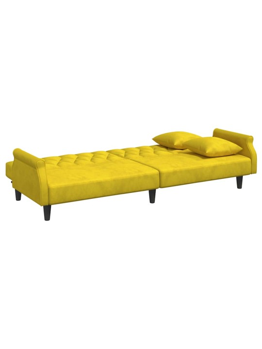 2-vietīgs dīvāngulta ar spilveniem un kāju krēslu yellow velvet