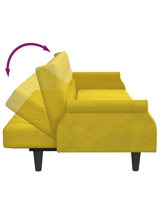 2-vietīgs dīvāngulta ar spilveniem un kāju krēslu yellow velvet