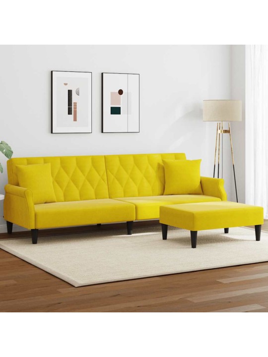 2-vietīgs dīvāngulta ar spilveniem un kāju krēslu yellow velvet