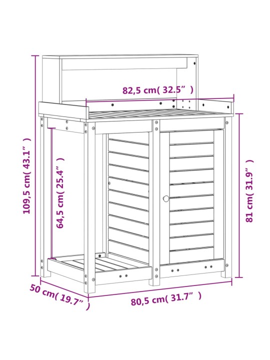Stādīšanas galds ar plauktiem, 82,5x50x109,5 cm, priedes koks
