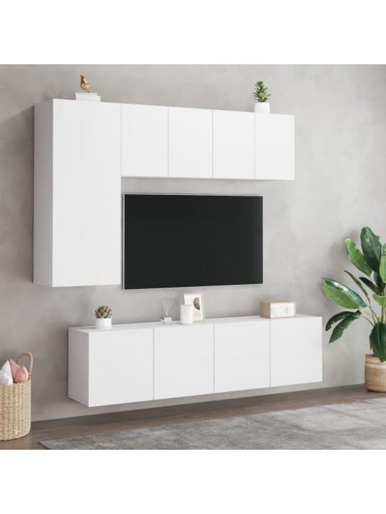 5-daļīgs TV skapīšu komplekts, balts, inženierijas koks