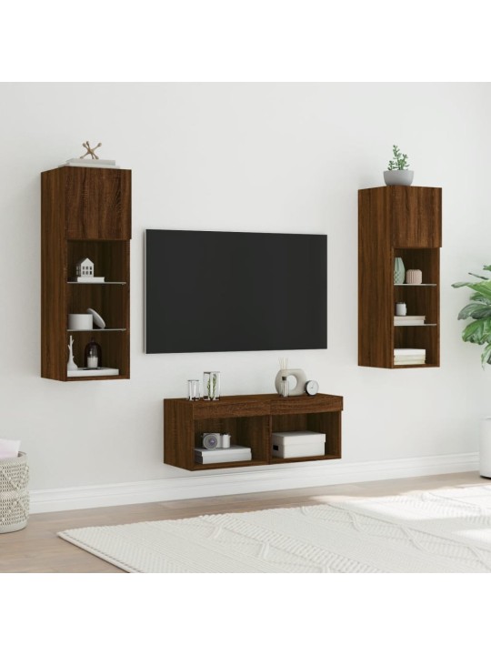 Tv sienas skapīši ar led, 4 gab., brūna ozola