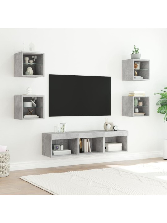 7-daļīgs tv skapīšu komplekts ar led, betona pelēks