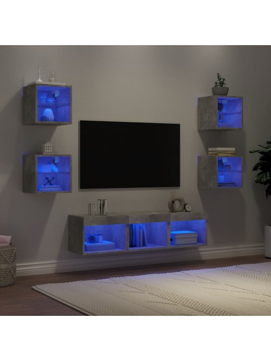 7-daļīgs tv skapīšu komplekts ar led, betona pelēks