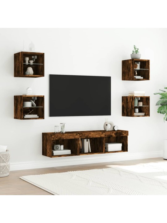 7-daļīgs tv skapīšu komplekts ar led, ozola, inženierijas koks