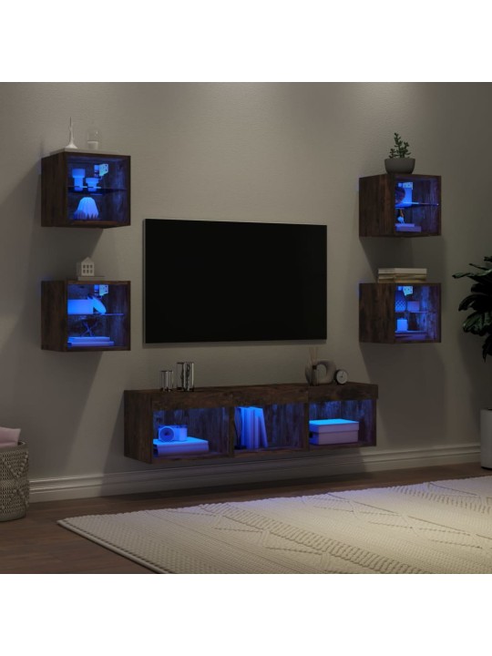 7-daļīgs tv skapīšu komplekts ar led, ozola, inženierijas koks