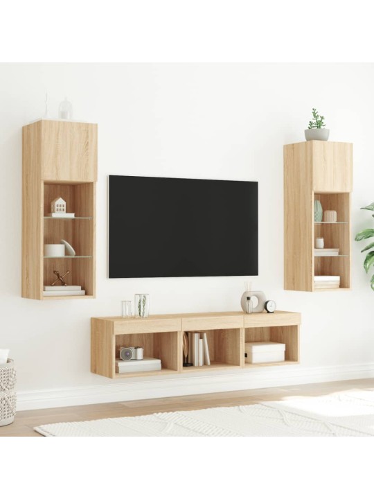 5-daļīgs tv skapīšu komplekts ar led, ozola, inženierijas koks