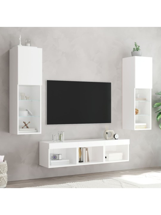 5-daļīgs tv skapīšu komplekts ar led, balts, inženierijas koks