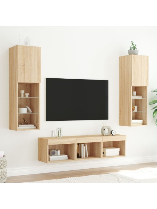 5-daļīgs TV skapīšu komplekts ar LED, ozola, inženierijas koks