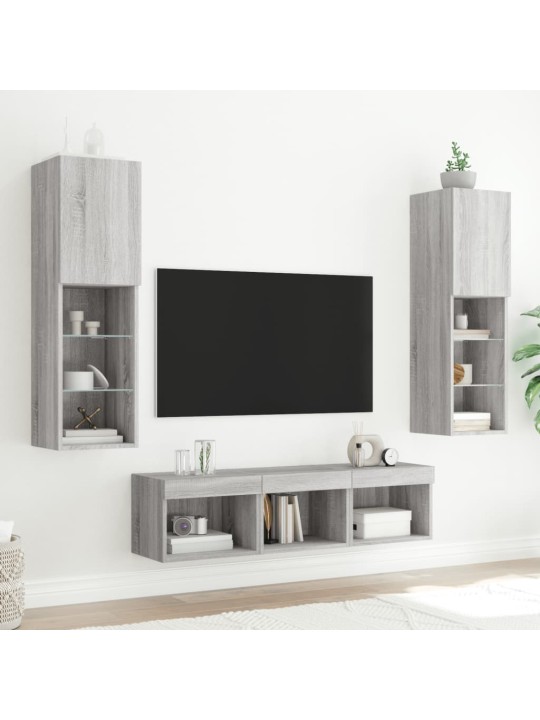 5-daļīgs TV skapīšu komplekts ar LED, pelēka ozola
