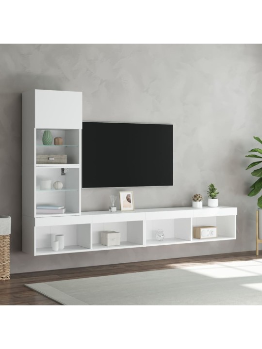 4-daļīgs tv skapīšu komplekts ar led, balts, inženierijas koks