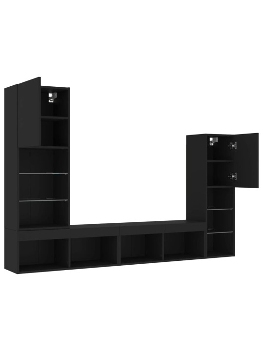 4-daļīgs tv skapīšu komplekts ar led, melns, inženierijas koks