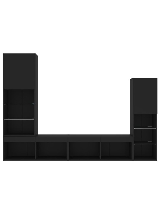 4-daļīgs tv skapīšu komplekts ar led, melns, inženierijas koks
