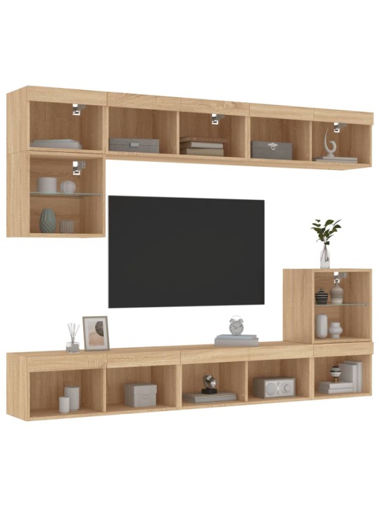 8-daļīgs tv skapīšu komplekts ar led, ozola, inženierijas koks