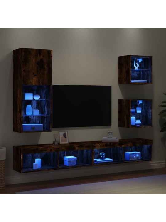 5-daļīgs tv skapīšu komplekts ar led, ozola, inženierijas koks